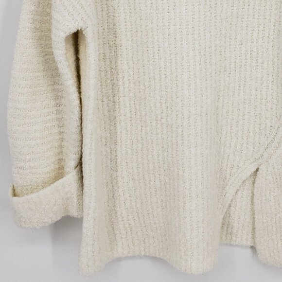 Express Chunky Ribbed Knit Turtleneck Sweater S Womens Asymmetrical Slit Cream - Picture 6 of 9
